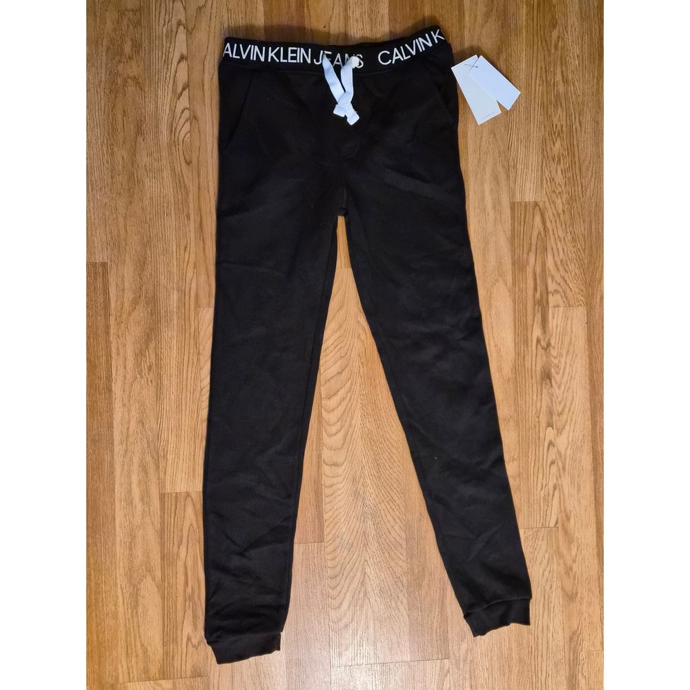 Calvin Klein Jeans Kid Blk Logo Waistband Fleece Jogger Sweatpants Size L 14/16